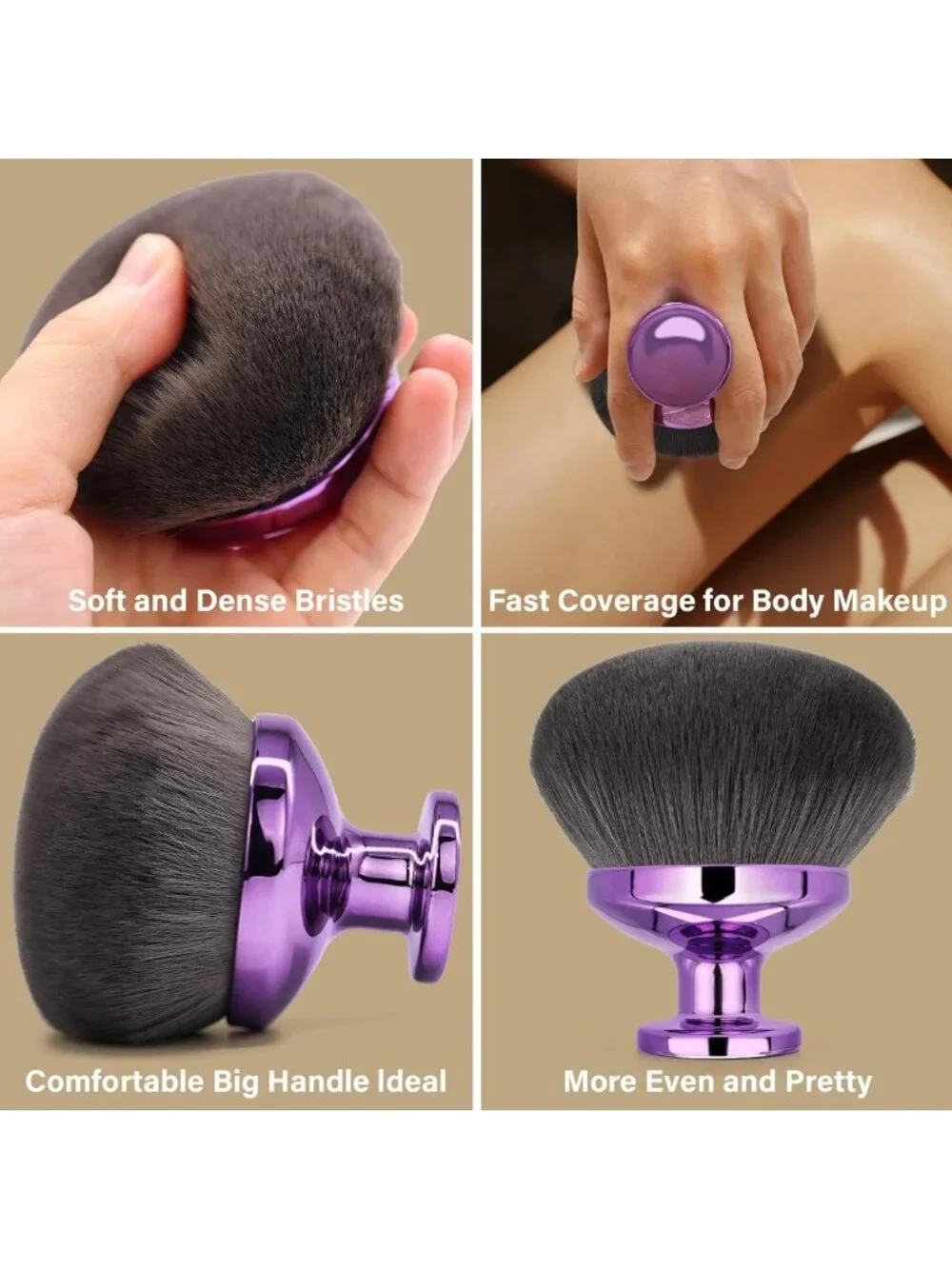 Extra Large Kabuki Makeup Brush for Self Tanner & Bronzer - Wet/Dry Use, Purple